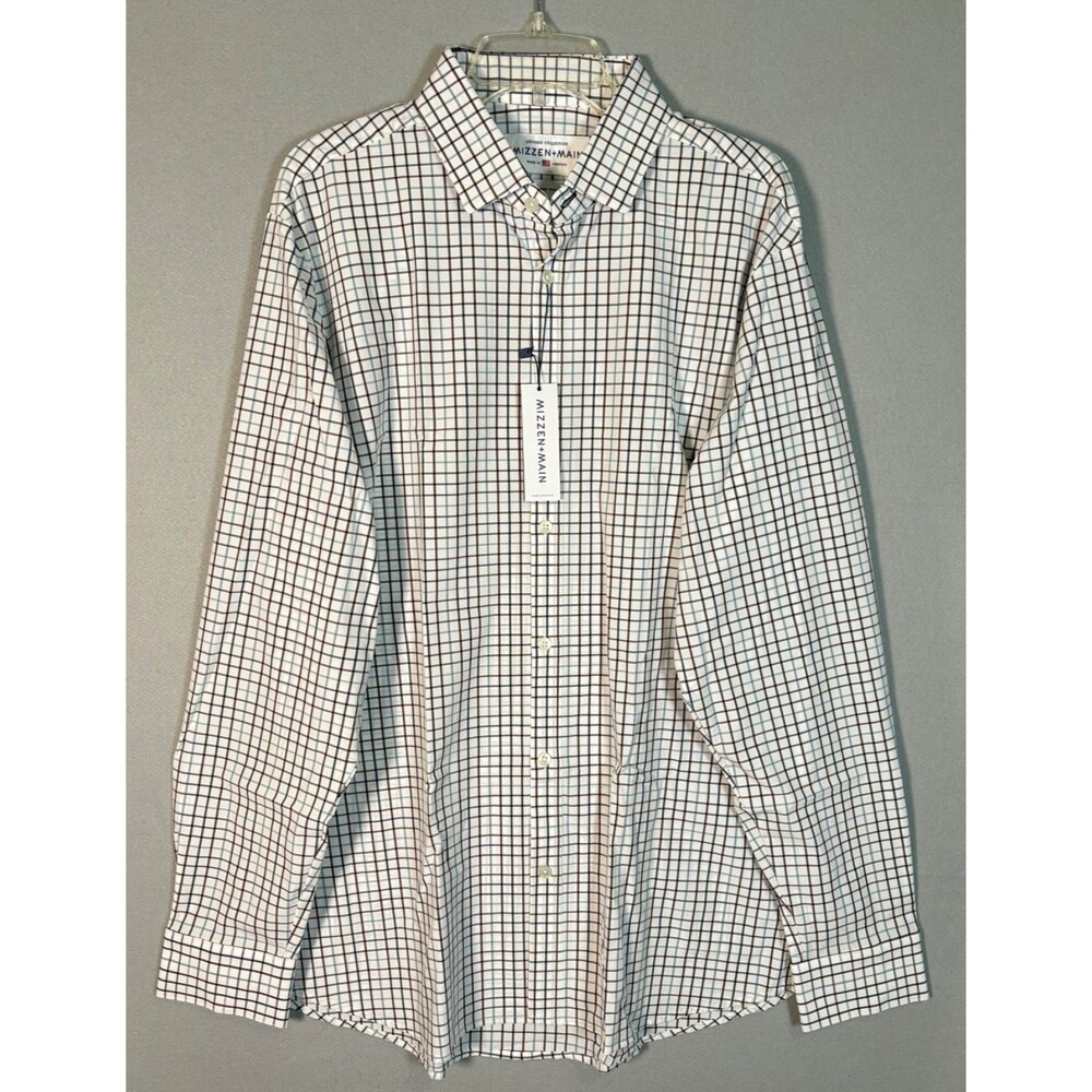 NWT Mizzen Main Leeward Collection Shirt Mens XXL Trim Fit White Check USA Made